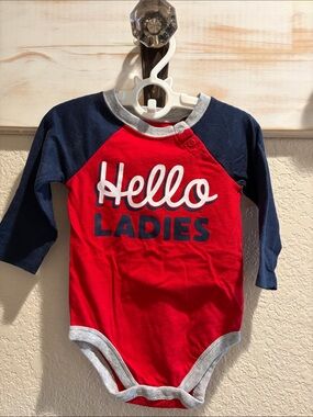 Hello Ladies Red & Navy Baby One-Piece Bodysuit